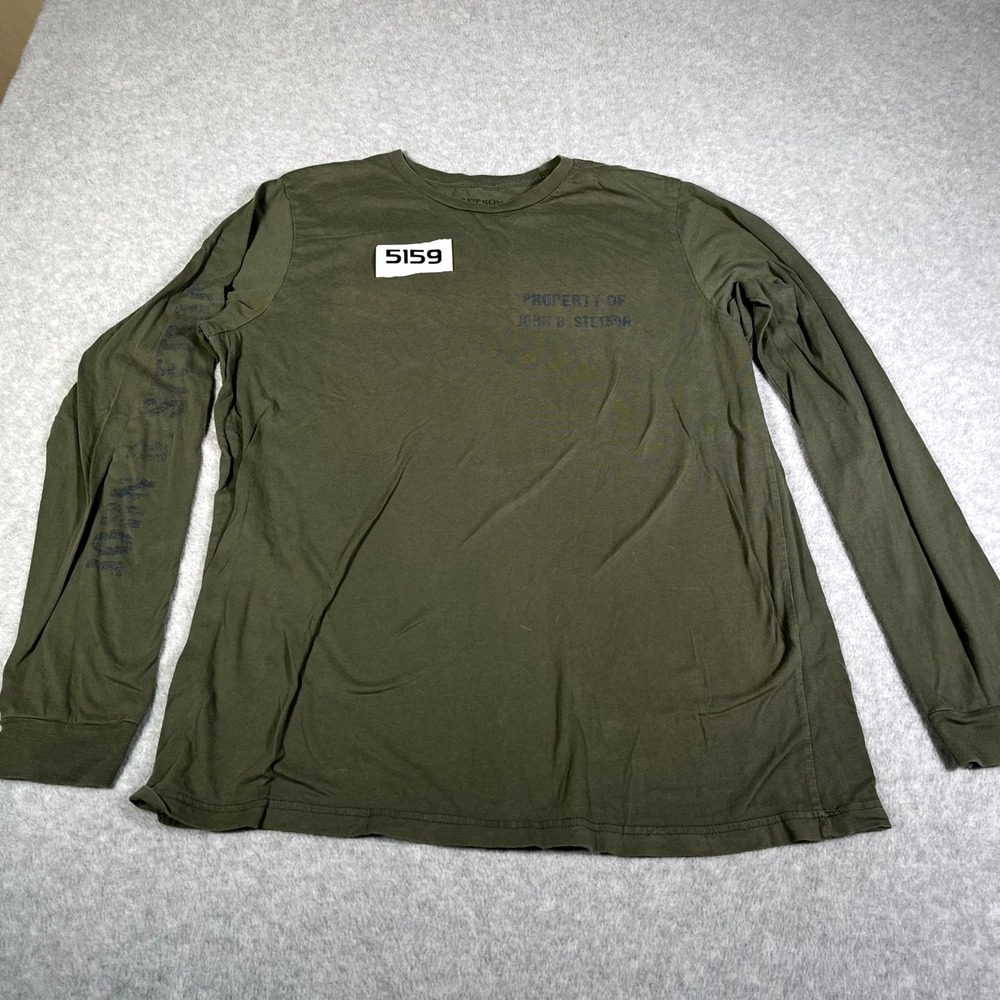 Stetson Shirt Mens Large Olive Green Spell Out Property Of John B Stetson